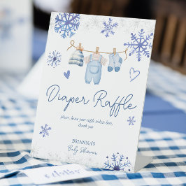 Sneeuw in de liefde winter baby shower luier verlo reclamebord met voetstuk