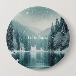 Sneeuw in de winter, bergmeer ronde button 4,0 cm