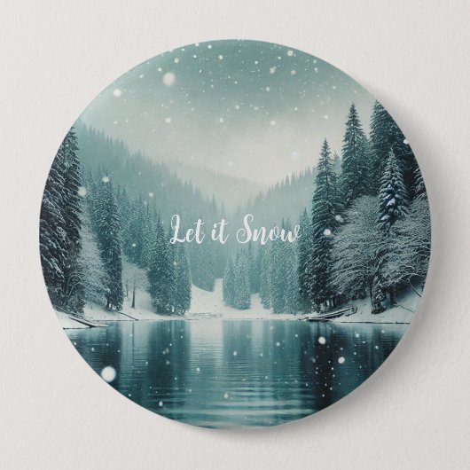 Sneeuw in de winter, bergmeer ronde button 4,0 cm (Voorkant)