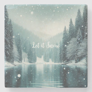 Sneeuw in de winter, bergmeer stenen onderzetter