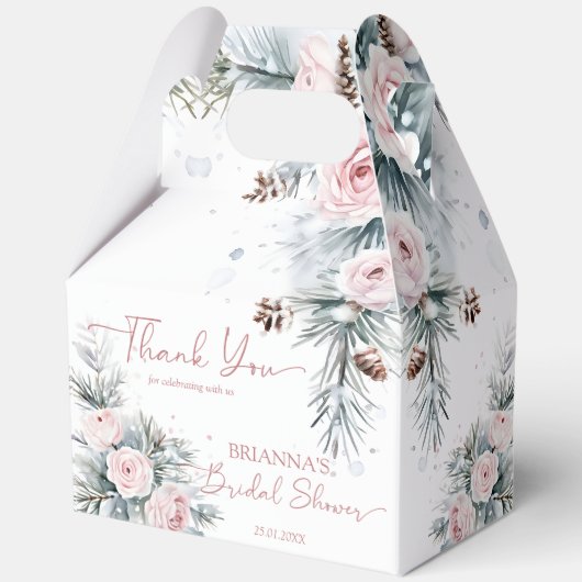 Sneeuw in liefde besneeuwde dennen winter bruidsme bedankdoosjes (Voorkant)