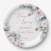 Sneeuw in liefde besneeuwde dennen winter bruidsme papieren bordje (Voorkant)