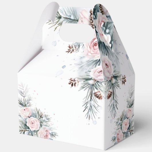 Sneeuw in liefde besneeuwde dennen winter bruiloft bedankdoosjes (Achterkant)