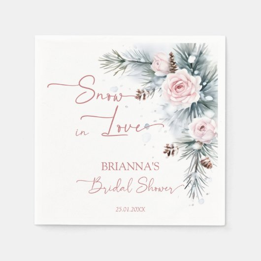 Sneeuw in liefde besneeuwde dennen winter bruiloft servet (Voorkant)