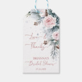 Sneeuw in liefde besneeuwde dennenwinter vrijgezel cadeaulabel (Voorkant)