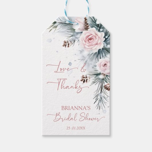 Sneeuw in liefde besneeuwde dennenwinter vrijgezel cadeaulabel (Voorkant)