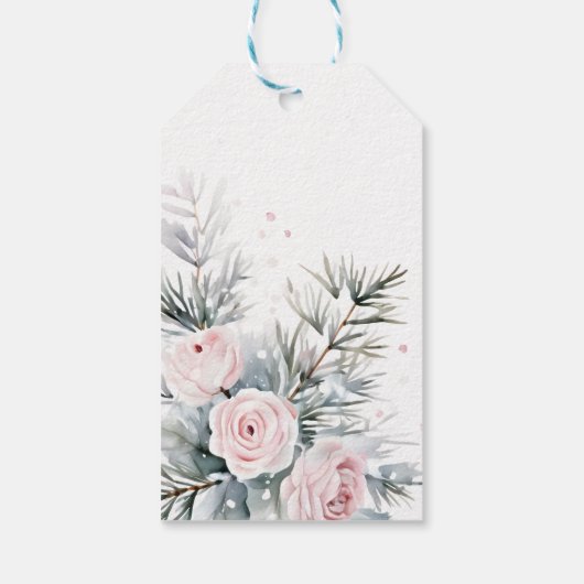 Sneeuw in liefde besneeuwde dennenwinter vrijgezel cadeaulabel (Achterkant)