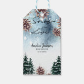 Sneeuw in liefde besneeuwde pijnbomen winter bruid cadeaulabel (Voorkant)