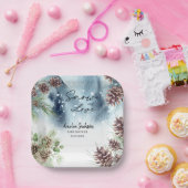 Sneeuw in liefde besneeuwde pijnbomen winter bruid papieren bordje (Feest)