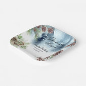 Sneeuw in liefde besneeuwde pijnbomen winter bruid papieren bordje (Gebogen)