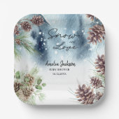 Sneeuw in liefde besneeuwde pijnbomen winter bruid papieren bordje (Voorkant)