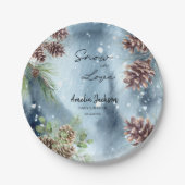 Sneeuw in liefde besneeuwde pijnbomen winter bruid papieren bordje (Voorkant)