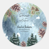 Sneeuw in liefde besneeuwde pijnbomen winter bruid ronde sticker (Voorkant)