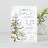 Sneeuw in liefde blauwe winter bruidsdouche kaart (Staand voorkant)