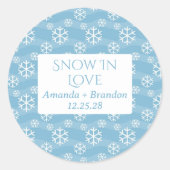 Sneeuw in Liefde blauwe winter bruiloft Ronde Sticker (Voorkant)