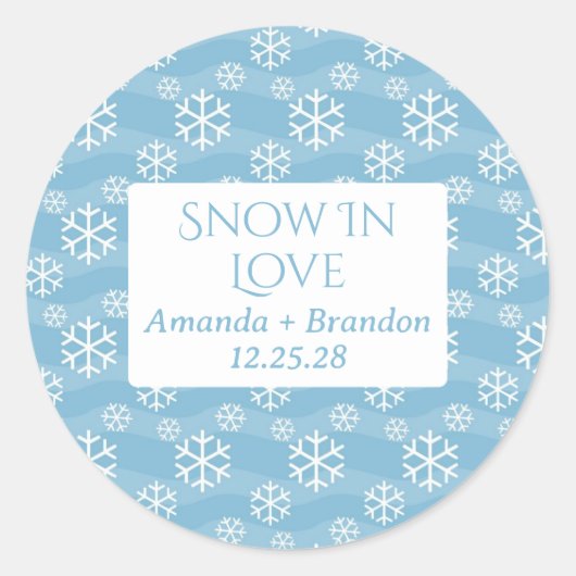Sneeuw in Liefde blauwe winter bruiloft Ronde Sticker (Voorkant)
