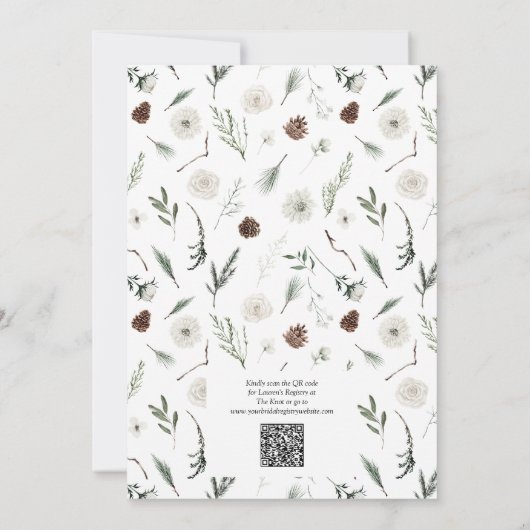 Sneeuw in Liefde Evergreen QR Bruids Douche uitnod Kaart (Achterkant)