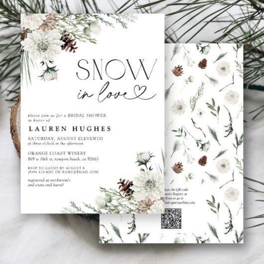 Sneeuw in Liefde Evergreen QR Bruids Douche uitnod Kaart