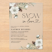 Sneeuw in liefde Evergreen Vrijgezellenfeest Acryl Uitnodigingen (Voorkant)