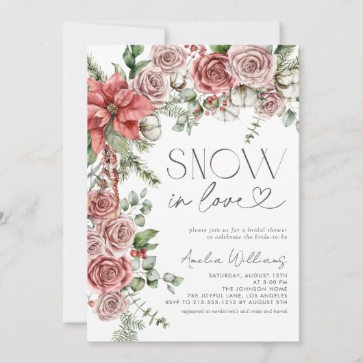 Sneeuw in liefde rode dennen winterbloemen kaart (Voorkant)