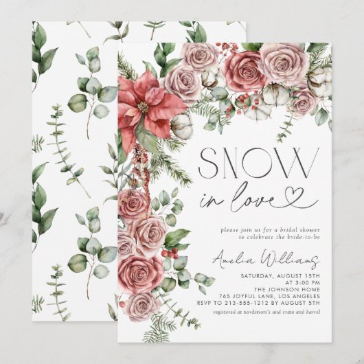 Sneeuw in liefde rode dennen winterbloemen kaart (Voorkant / Achterkant)