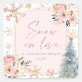 Sneeuw in liefde Roze Sneeuwvlok Winter Bruids Sho Vierkante Sticker
