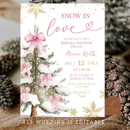 Sneeuw in liefde roze winter bruidsuitnodiging kaart
