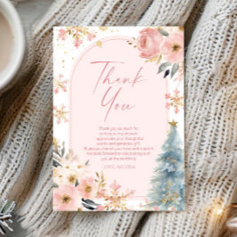 Sneeuw in liefde Sneeuwvlok Roze Winter Bruiloft Bedankkaart