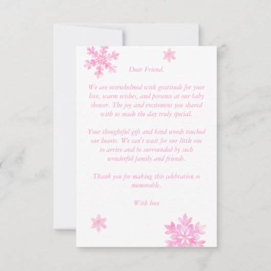 Sneeuw in liefde sneeuwvlokken winter baby shower bedankkaart (Achterkant)