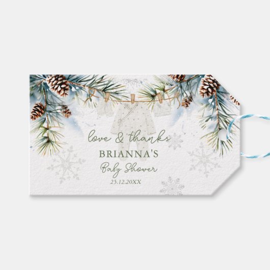 Sneeuw in liefde sneeuwvlokken winter baby shower  cadeaulabel (Voorkant (Horizontaal))
