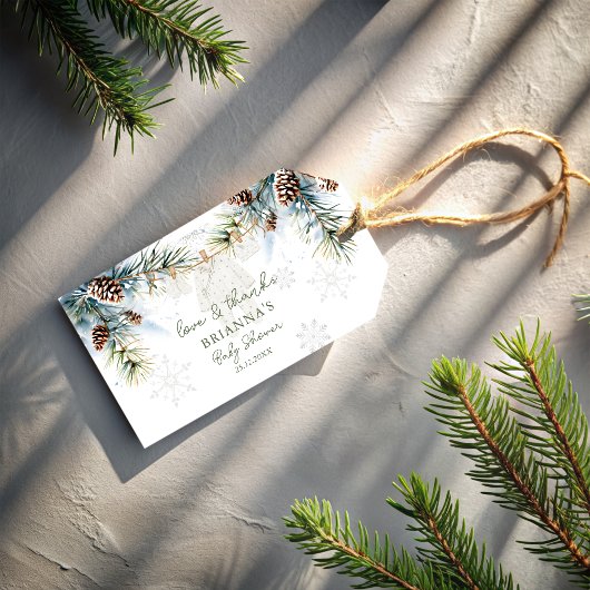 Sneeuw in liefde sneeuwvlokken winter baby shower cadeaulabel