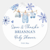 Sneeuw in liefde sneeuwvlokken winter baby shower  ronde sticker (Voorkant)