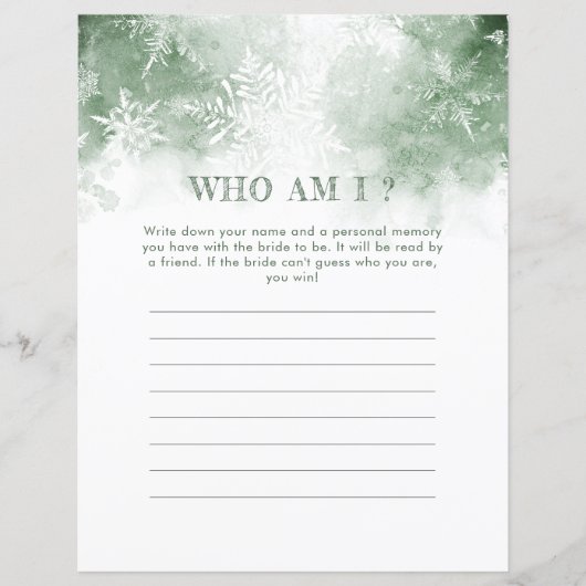 Sneeuw in liefde Vrijgezellenfeest Wie ben ik spel (Voorkant)