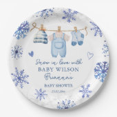 Sneeuw in liefde winter baby shower monogrammed papieren bordje (Voorkant)