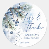 Sneeuw in liefde winter bruidsdouche gunsten ronde sticker (Voorkant)