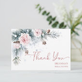 Sneeuw in liefde winter bruidsjonker sneeuwende de bedankkaart (Staand voorkant)