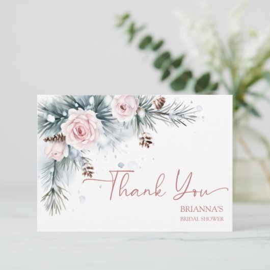 Sneeuw in liefde winter bruidsjonker sneeuwende de bedankkaart (Staand voorkant)