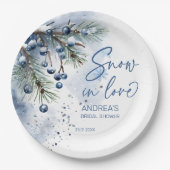 Sneeuw in liefde winter bruidsmeisjesshower gemerk papieren bordje (Voorkant)