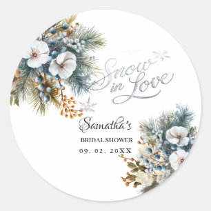 Sneeuw in liefde winter bruidsuitnodiging ronde sticker
