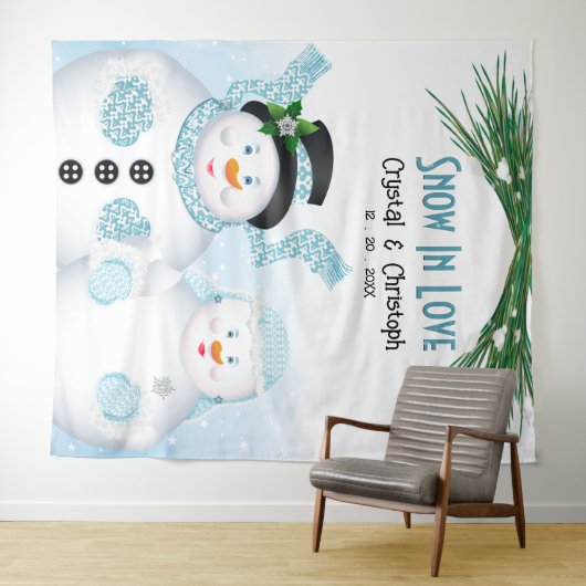 Sneeuw in liefde Winter Bruiloft Achtergrond Wandkleed (In Situ (horizontaal))
