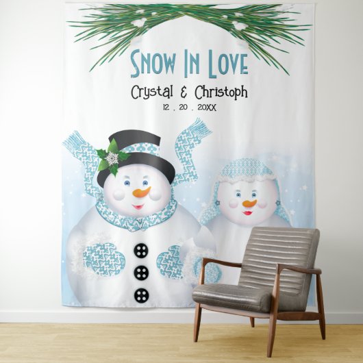 Sneeuw in liefde winter bruiloft achtergrond wandkleed (In situ)