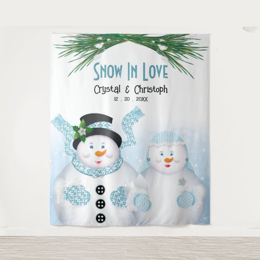 Sneeuw in liefde Winter Bruiloft Achtergrond Wandkleed (Voorkant)