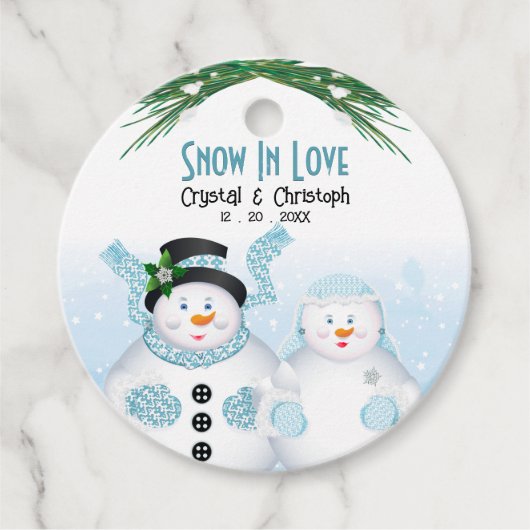 Sneeuw in liefde winter bruiloft bedankjes labels (Voorkant)