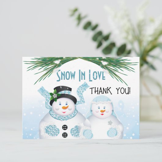 Sneeuw in liefde winter bruiloft bedankkaart (Staand voorkant)