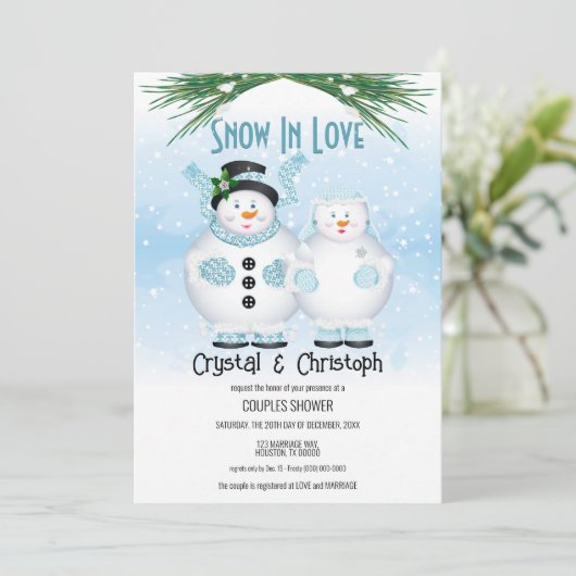 Sneeuw in liefde winter bruiloft kaart (Staand voorkant)