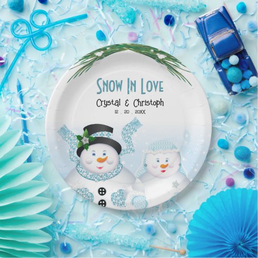 Sneeuw in liefde winter bruiloft papieren bordje (Feest)
