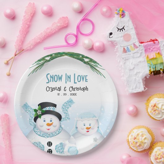 Sneeuw in liefde winter bruiloft papieren bordje (Feest)