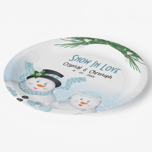 Sneeuw in liefde winter bruiloft papieren bordje (Gekanteld)