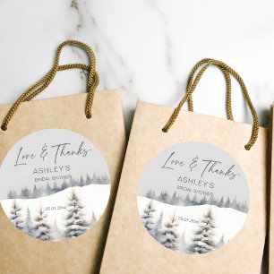 Sneeuw in liefde winter dennen bruidsfeest favor ronde sticker