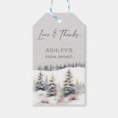 Sneeuw in liefde winter dennen bruidsfeest favorie cadeaulabel (Voorkant)